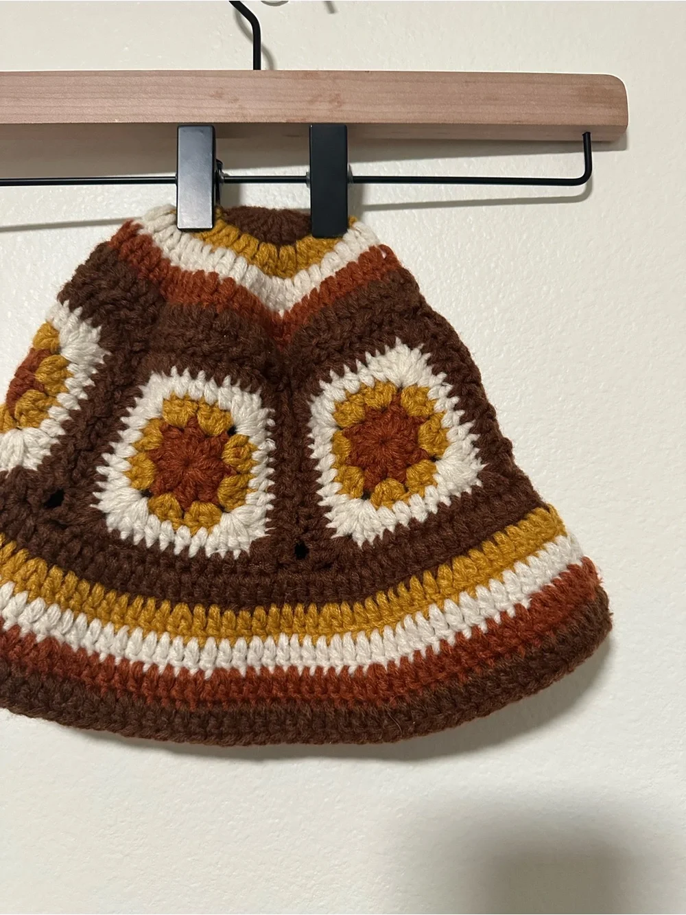 Zara Crochet Knit Flower Bucket Hat - Brown/Yellow/White